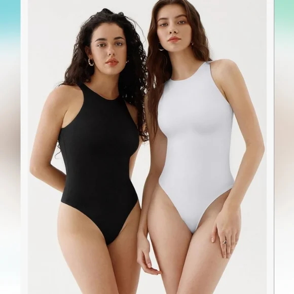 Sexy Sleeveless Racer Back Halter Neck Thong Bodysuit Tank Top Black Sz M - Picture 4 of 10